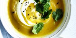 Carrot soup with corainder yoghurt