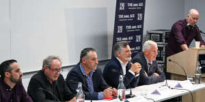 Candidates for Melton:independent Jarrod Bingham,independent Dr Ian Birchall,Freedom Party’s Tony Dobran,Graham Watt of the Liberal Party and current Labor MP Steve McGhie at The Age candidates forum this month.