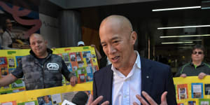 Charlie Teo is greeted by supporters as he leaves the last day of a disciplinary inquiry.