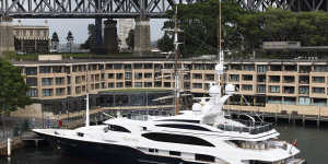 Clive Palmer’s super-yacht “Australia”,moored at Campbell’s Cove in Sydney last year.