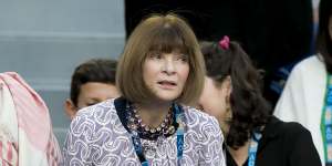 Anna Wintour in a rare photo without her trademark Chanel sunglasses at the Australian Open.