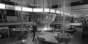 The suspended fountains in the main hall at Doncaster Shoppingtown just before its opening in 1969. 