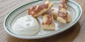 Squishy pan-fried flatbreads and fromage blanc.