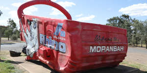 Moranbah’s “Big Red Bucket” stands more than six metres high and weighs 42 tonnes. 