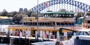 The Fairlight ferry is tied up at the Balmain shipyards on Sunday after suffering another steering failure.