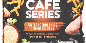 The Season’s Pride cafe series sweet potato chips emerge hot and crisp from the air fryer.