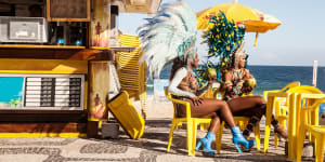 Samba dancers taking a break,Ipanema Beach,Rio De Janeiro,Brazil.