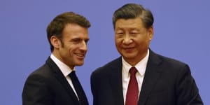 French President Emmanuel Macron and Chinese President Xi Jinping meet in Beijing.