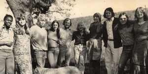Tore Klevjer (third from left) at 22 with the other new recruits of the Children of God cult on a ranch in Breda,the Netherlands in 1975.