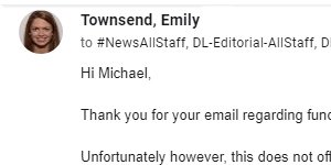 Email from News Corp staff member Emily Townsend regarding climate change.