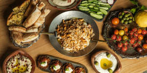 Trout fatteh (centre) and other brunch items from Sarafian’s menu.