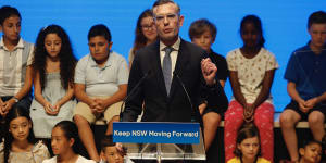 NSW Dominic Perrottet at the Liberal Party’s campaign launch on Sunday.