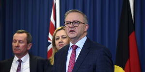 Prime Minister Anthony Albanese speaks during a press conference after a national cabinet meeting in Brisbane on Friday. Picture:
