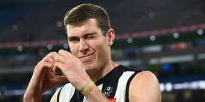 No rush:Collingwood’s Mason Cox.