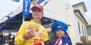 Gabriel Salzano Caspary,14,and Billy Crawford,8,at Bondi Surf Live Saving Club on Sunday. 