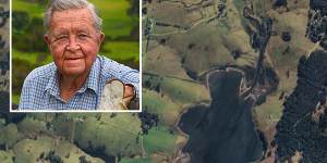 Dr Kenneth Doust and an aerial view of part of Central Tilba.