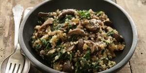 Farro with mushrooms and silverbeet is a simple autumn dinner. 