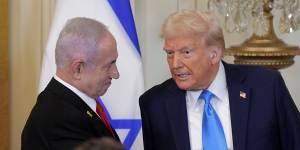 US President Donald Trump and Israeli Prime Minister Benjamin Netanyahu address the media at the White House.