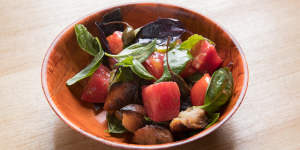 Tomato and smoked sourdough salad.