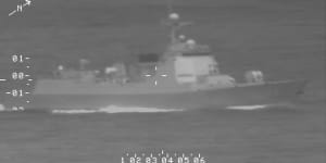 A Royal Australian Air Force (RAAF) reconnaissance photo of a Peoples Liberation Army-Navy Luyang-class guided missile destroyer involved in a lasing incident with an RAAF P-8A Poseidon maritime patrol aircraft.