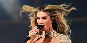 Delta Goodrem performs her song Eclipse during the final of the 70th Eurovision song contest.