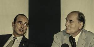 Cohabiting:French prime minister Jacques Chirac (left) and president Francois Mitterrand at a European Union summit in The Hague in 1986. 