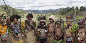 Eastern Highlands children in traditional attire in Kainantu,Papua New Guinea. 