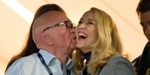 Rupert Murdoch and Jerry Hall attended the 2015 Rugby World Cup Final match between Australia and New Zealand at Twickenham Stadium on October 31,2015.