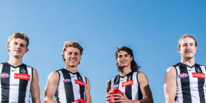 Four of Collingwood’s five 2021 debutants. L-R Jay Rantall,Finlay Macrae,Caleb Poulter and Beau McCreery.