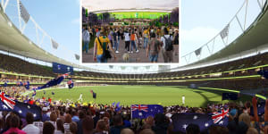 Artists’ impressions of the remodelled Gabba ahead of the 2032 Olympic Games in Brisbane.