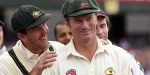 Steve Waugh and Ricky Ponting jokes after Waugh’s last Test in 2004.