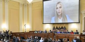 Ivanka Trump’s testimony is replayed on a screen at the House select committee’s first public hearing into the Capitol riots.