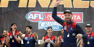 Gawn on stage stage during the AFL Premiership Team Celebrations at Forrest Place “Footy Place”.