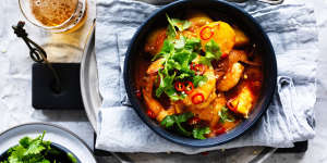Tagine of prawns,and potatoes.