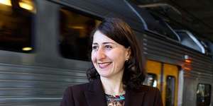 Broken promises ... Transport Minister Gladys Berejiklian at Chatswood train station,where thousands of disembarking commuters will be unable to get on city-bound trains already operating at capacity.