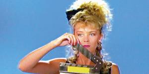 Kylie Minogue filming the video for her first single Locomotion in 1987.