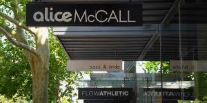 The Alice McCall store sign still hangs in front of where Alice McCall’s store once was on Oxford Street in Paddington.