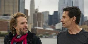 Director Florian Zeller and Hugh Jackman on the set of The Son.