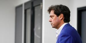 Gillon McLachlan at the AFL press conference on Tuesday night.