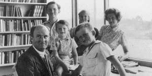 Manning,Sebastian,Andrew,Axel,Katerina and Dymphna Clark,in the Study at Tasmania Circle,Canberra,1955.