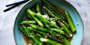 Kylie Kwong's Stir-fried asparagus with garlic. 