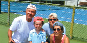 Hrdlicka in 2008 with father Richard,son Alec and husband Jason.