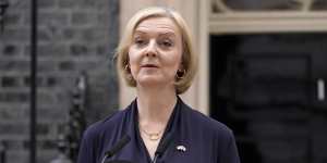 Britain’s Prime Minister Liz Truss announcing her resignation outside Downing Street on Thursday.