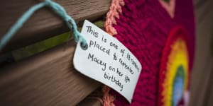 For love and colour:Woman’s yarn bombing road trip to honour daughter