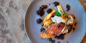 Glasgow goes gourmet:A roast guinea fowl with salt-baked celariac,parsnip,red cabbage and pickled blackberries.