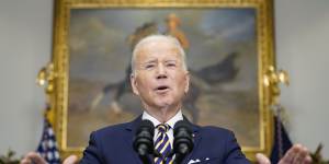President Joe Biden announces a ban on Russian oil imports.