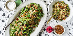 Zaatar spiced cous cous,nuts and green bean salad with date dressing. 