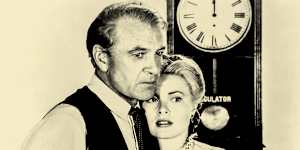Gary Cooper plays Will Kane and Grace Kelly his new wife Amy in the western classic High Noon.