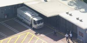 A prisoner transport truck which will move Chris Dawson to Silverwater jail on Wednesday.