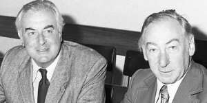 Gough Whitlam with Lionel Murphy in Sydney in 1974. 